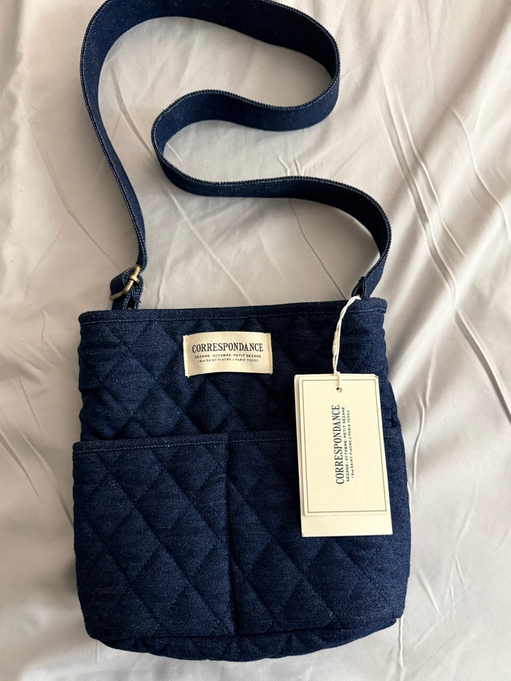 Sezane Quilted Denim Bucket Bag